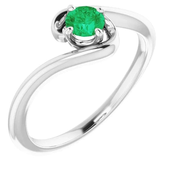 Anello con smeraldo verde a forma libera da 1 carato su montatura in oro bianco 14 k