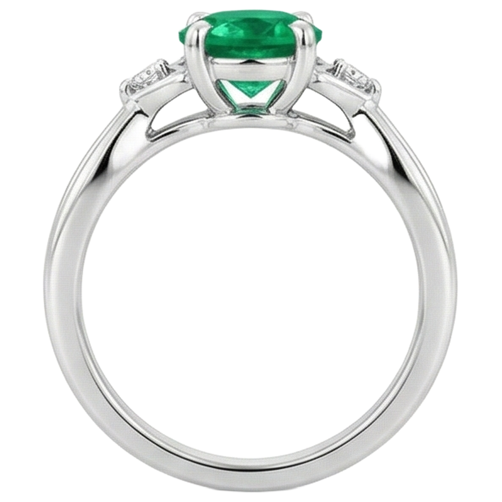 Anello con smeraldo verde da 1.50 carati con gambo intrecciato in oro bianco 14K