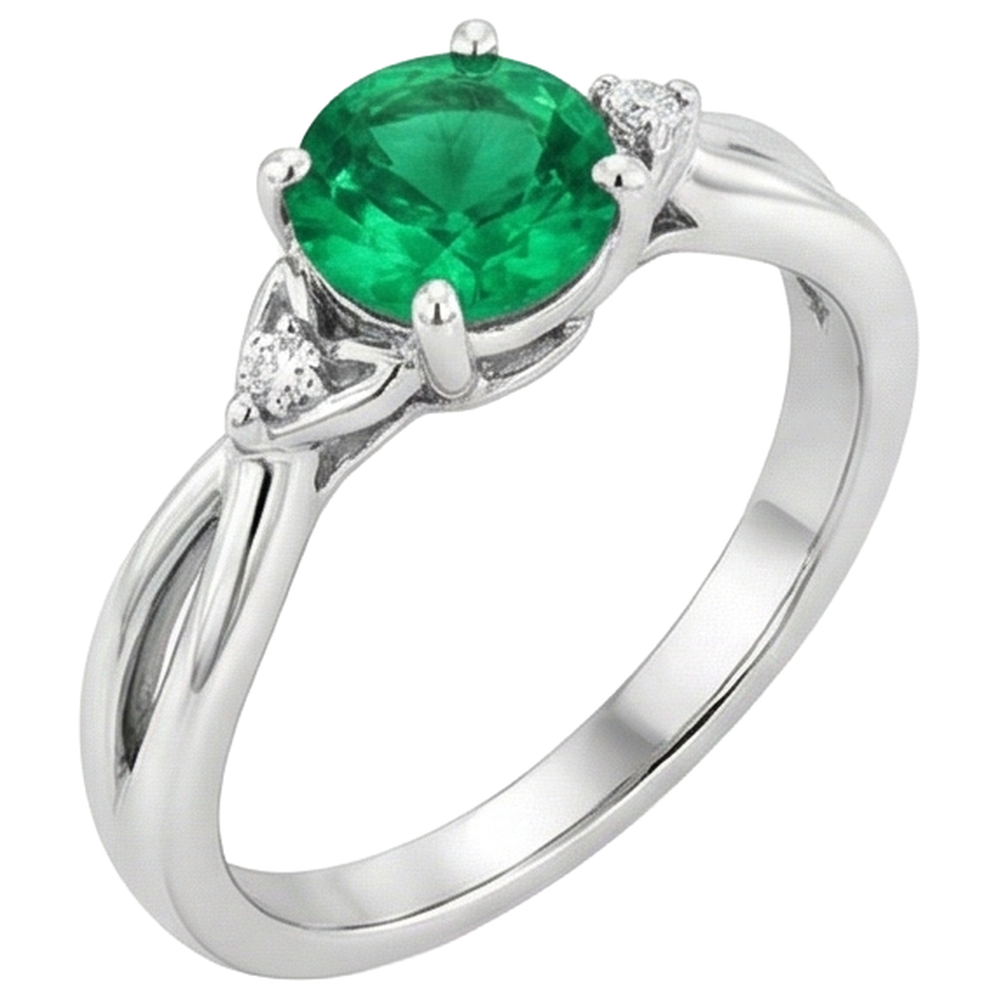 Anello con smeraldo verde da 1.50 carati con gambo intrecciato in oro bianco 14K