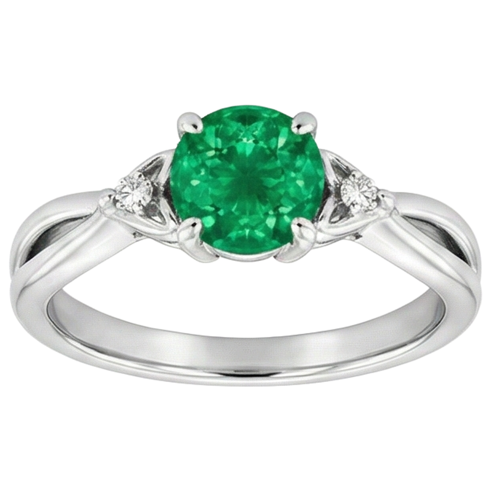 Anello con smeraldo verde da 1.50 carati con gambo intrecciato in oro bianco 14K
