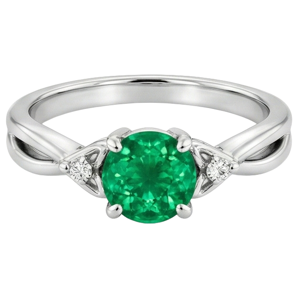 Anello con smeraldo verde da 1.50 carati con gambo intrecciato in oro bianco 14K