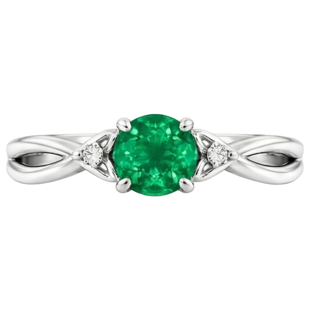 Anello con smeraldo verde da 1.50 carati con gambo intrecciato in oro bianco 14K