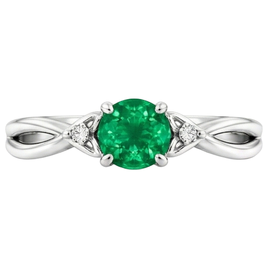 Anello con smeraldo verde da 1.50 carati con gambo intrecciato in oro bianco 14K