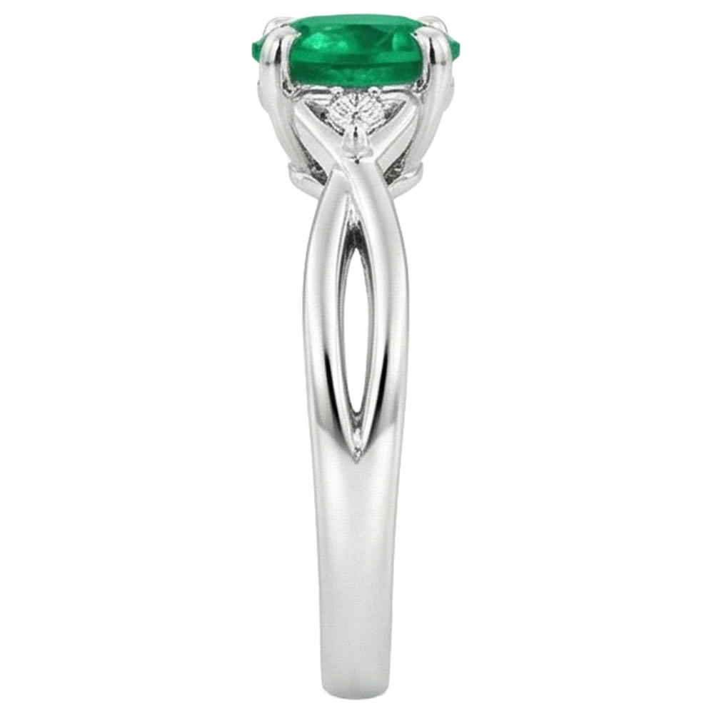 Anello con smeraldo verde da 1.50 carati con gambo intrecciato in oro bianco 14K