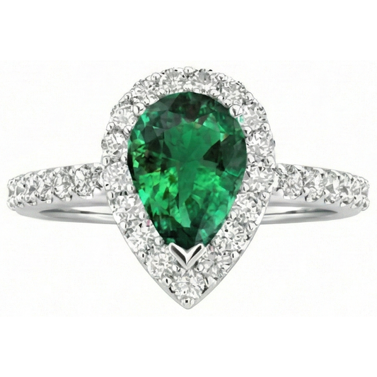 Anello con smeraldo verde e diamanti taglio pera da 1,50 ct