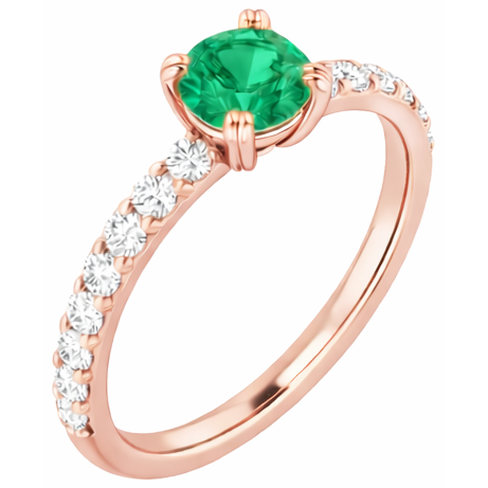 Anello con smeraldo verde rotondo con diamante a quattro punte da 2.50 carati