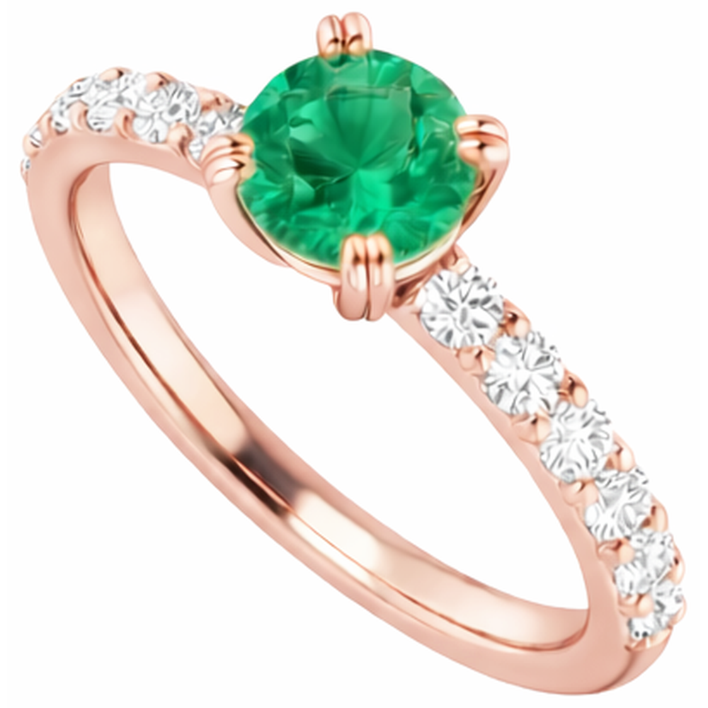 Anello con smeraldo verde rotondo con diamante a quattro punte da 2.50 carati