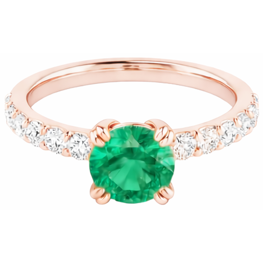 Anello con smeraldo verde rotondo con diamante a quattro punte da 2.50 carati