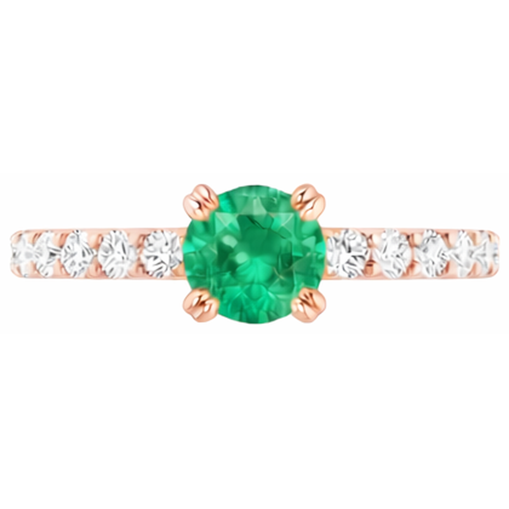 Anello con smeraldo verde rotondo con diamante a quattro punte da 2.50 carati