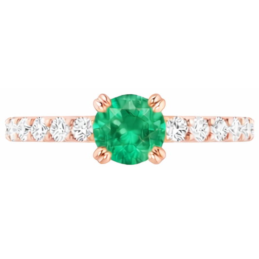 Anello con smeraldo verde rotondo con diamante a quattro punte da 2.50 carati