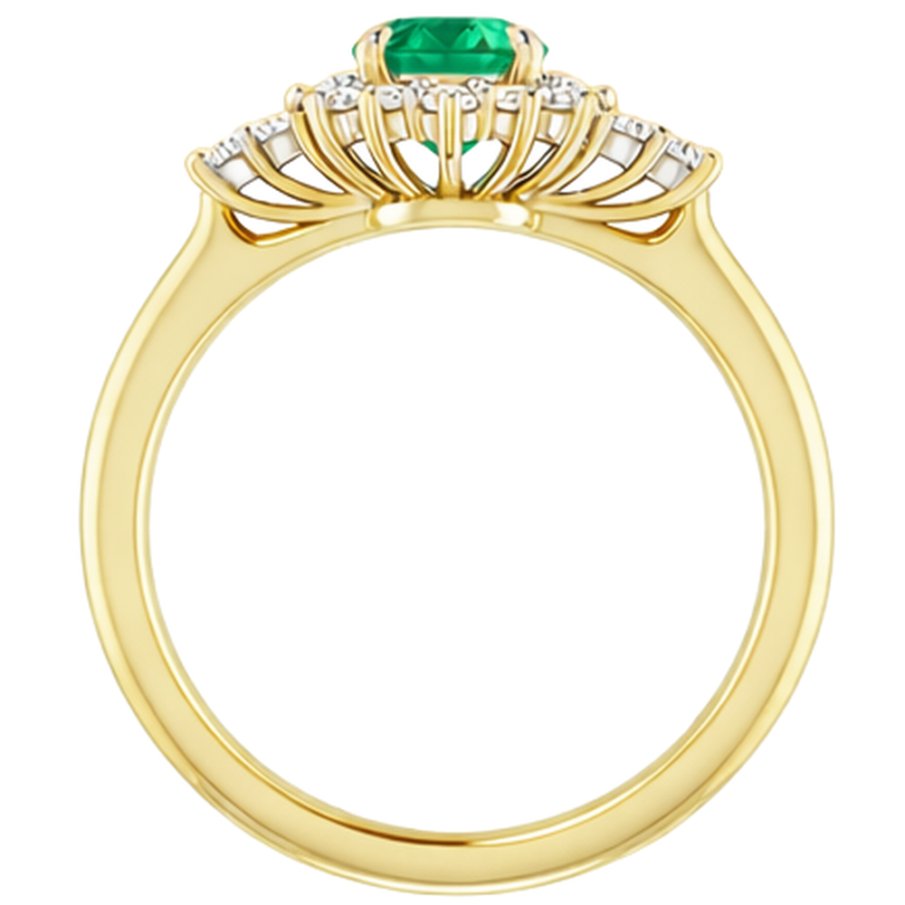 Anello con smeraldo verde rotondo con diamante da 1.50 carati oro bicolore 14K