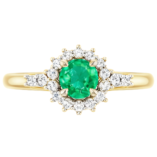 Anello con smeraldo verde rotondo con diamante da 1.50 carati oro bicolore 14K