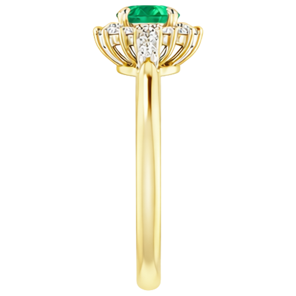 Anello con smeraldo verde rotondo con diamante da 1.50 carati oro bicolore 14K