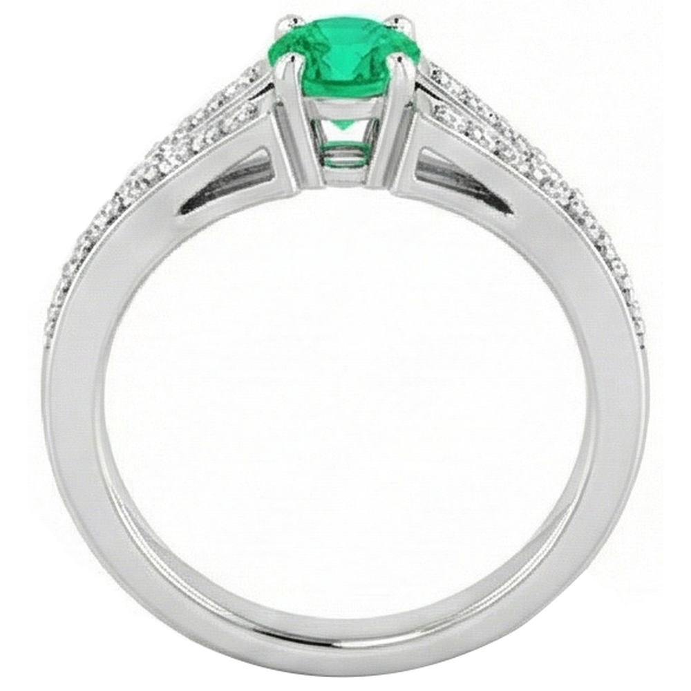 Anello con smeraldo verde rotondo con gambo diviso 1.75 carati in oro bianco 14K