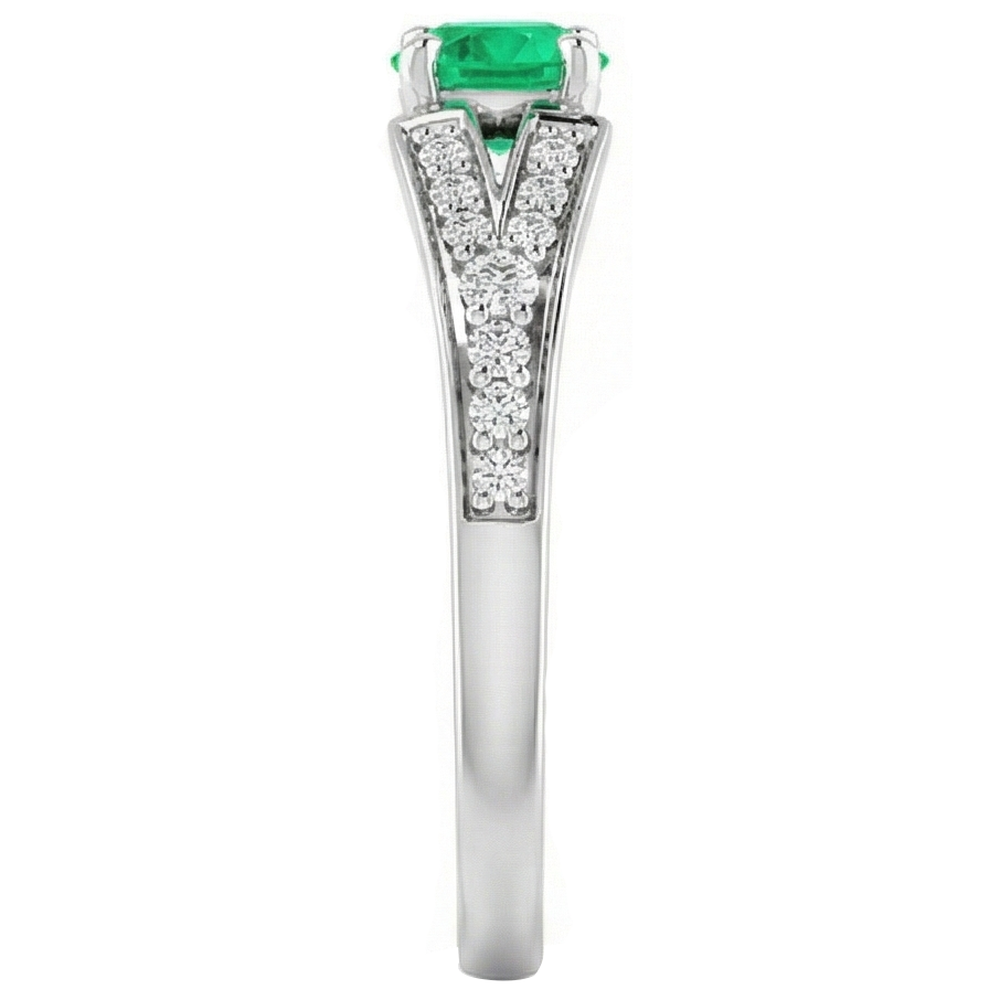 Anello con smeraldo verde rotondo con gambo diviso 1.75 carati in oro bianco 14K