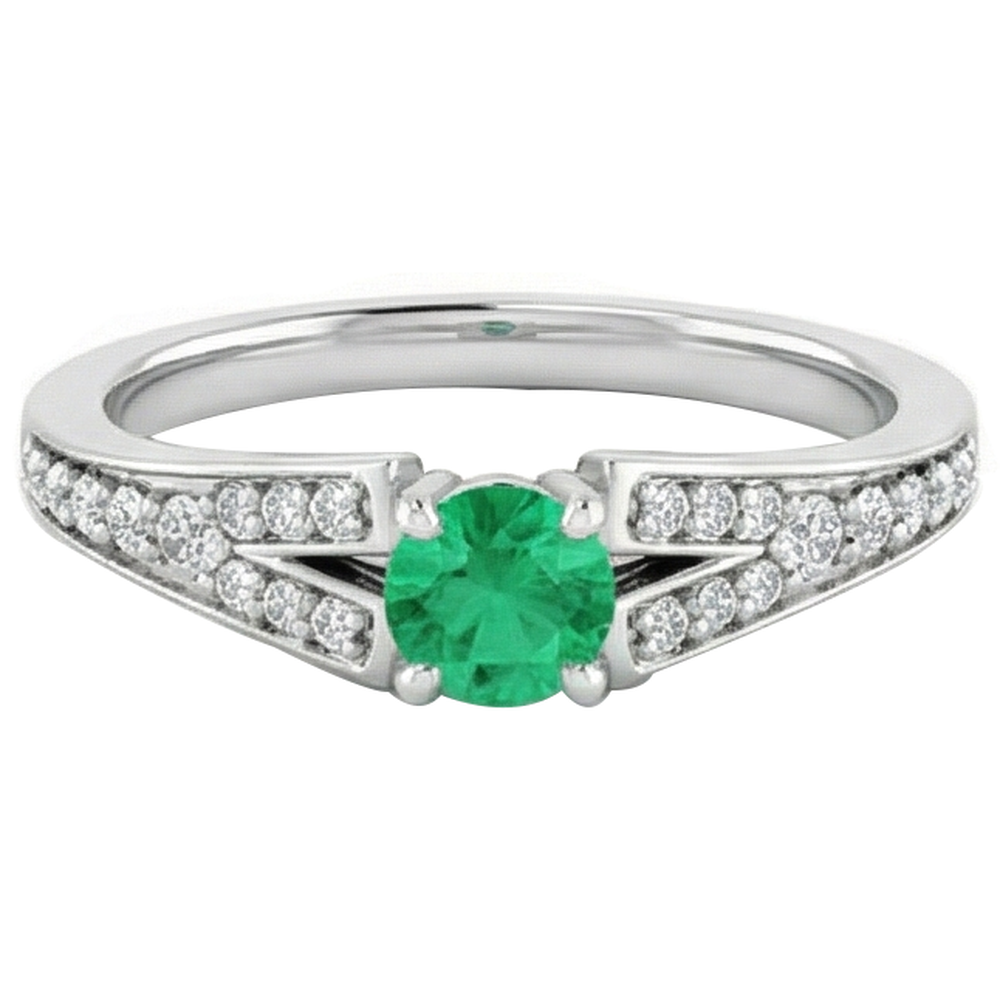Anello con smeraldo verde rotondo con gambo diviso 1.75 carati in oro bianco 14K