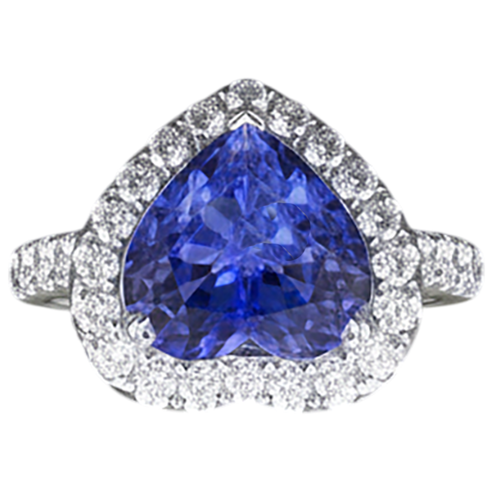 Anello con tanzanite a taglio cuore e diamante rotondo in oro 14k da 2,10 ct