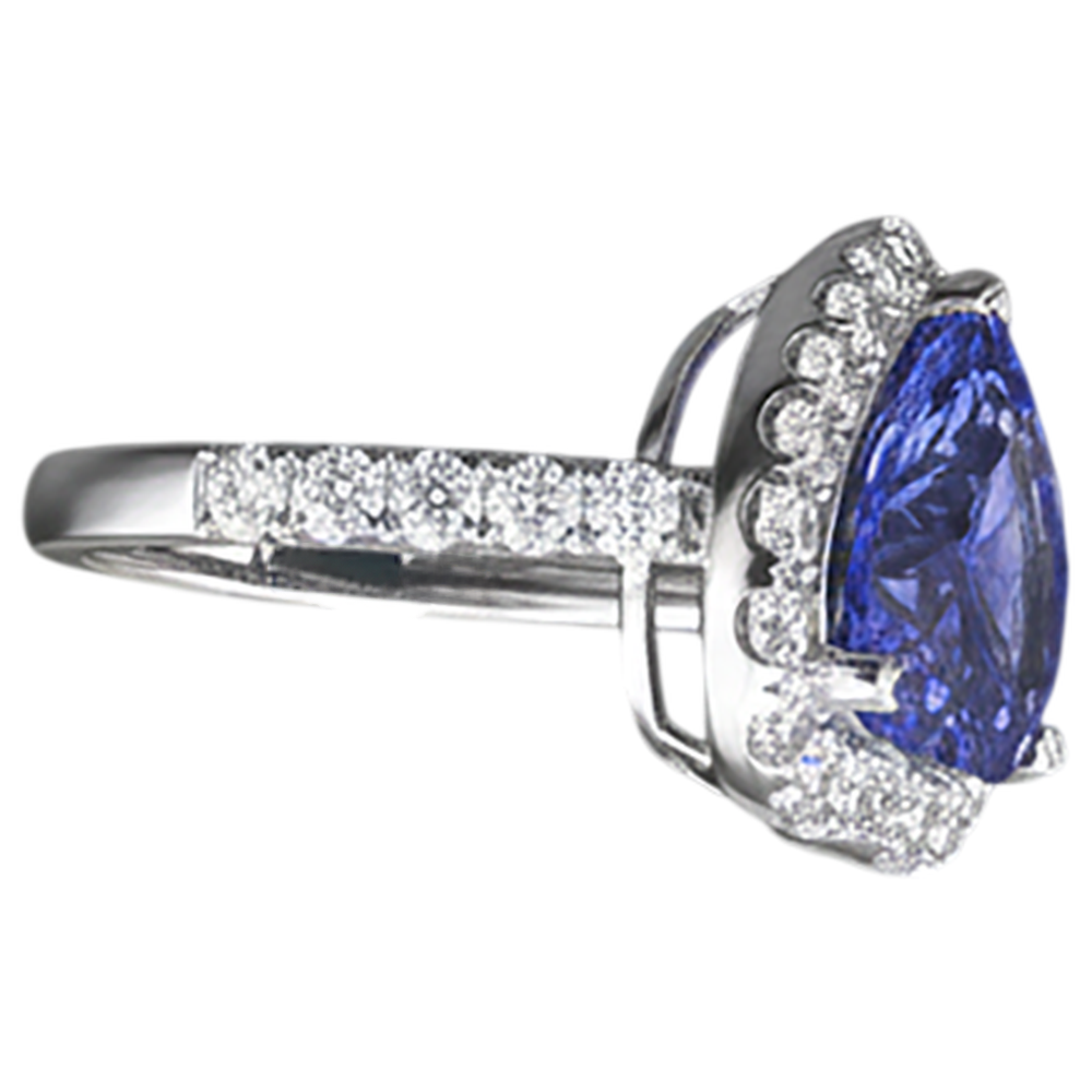 Anello con tanzanite a taglio cuore e diamante rotondo in oro 14k da 2,10 ct