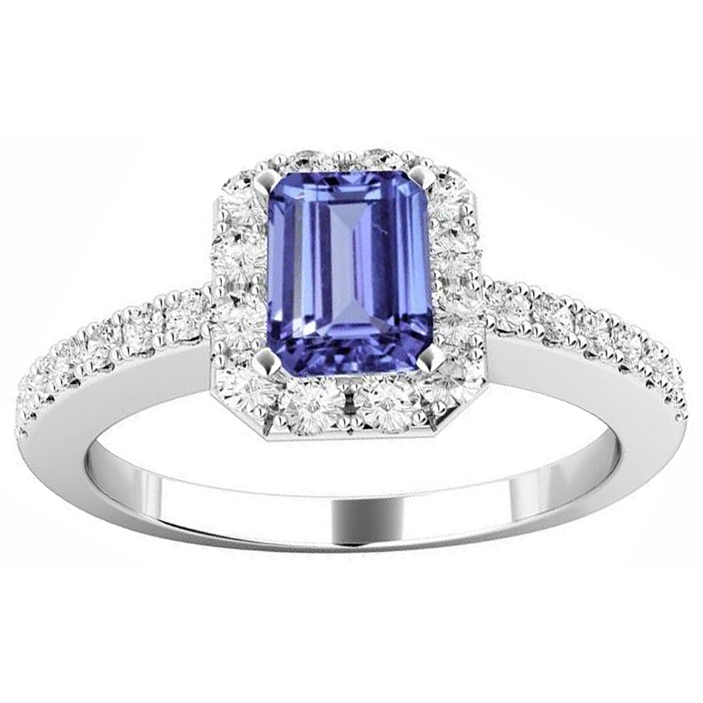 Anello con tanzanite e diamanti da 11.75 ct Nuovo oro bianco 14K