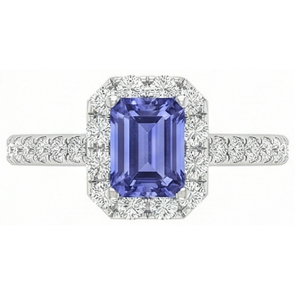 Anello con tanzanite e diamanti da 11.75 ct Nuovo oro bianco 14K