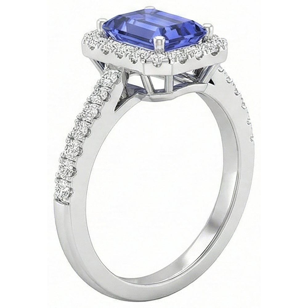 Anello con tanzanite e diamanti da 11.75 ct Nuovo oro bianco 14K