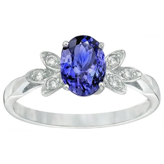 Anello con tanzanite e diamanti da 2,05 carati in oro bianco 14K