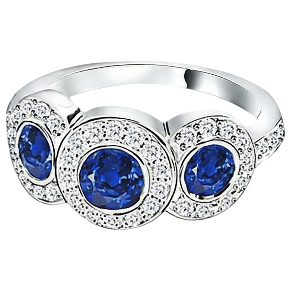 Anello con tanzanite e diamanti tondi 4.50 carati stile 3 pietre in oro 14K