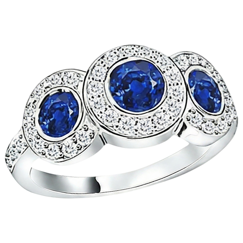 Anello con tanzanite e diamanti tondi 4.50 carati stile 3 pietre in oro 14K