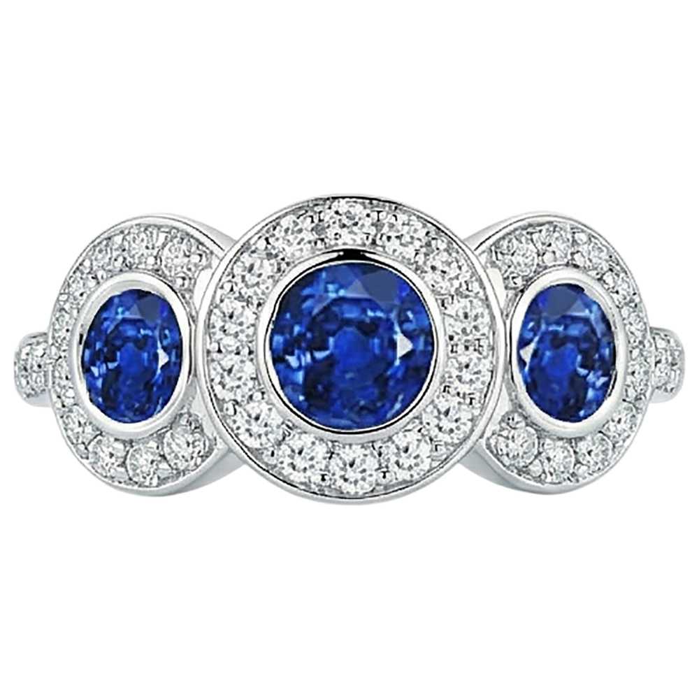 Anello con tanzanite e diamanti tondi 4.50 carati stile 3 pietre in oro 14K