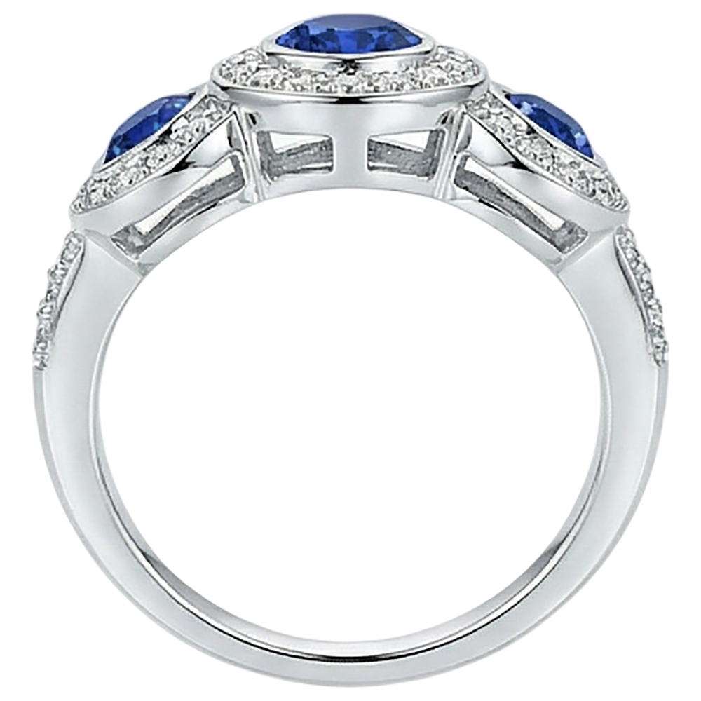 Anello con tanzanite e diamanti tondi 4.50 carati stile 3 pietre in oro 14K