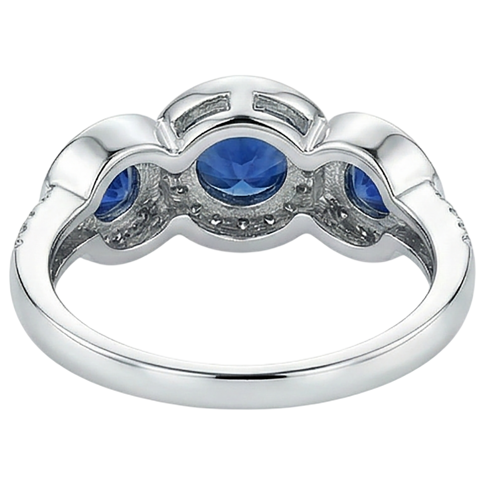 Anello con tanzanite e diamanti tondi 4.50 carati stile 3 pietre in oro 14K