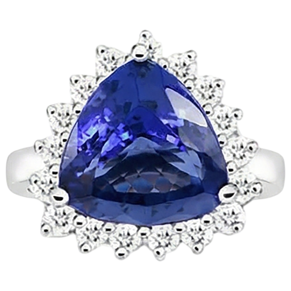 Anello con tanzanite e diamanti tondi 4.60 carati Oro bianco 14K