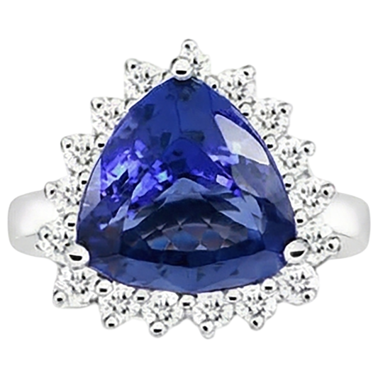 Anello con tanzanite e diamanti tondi 4.60 carati Oro bianco 14K
