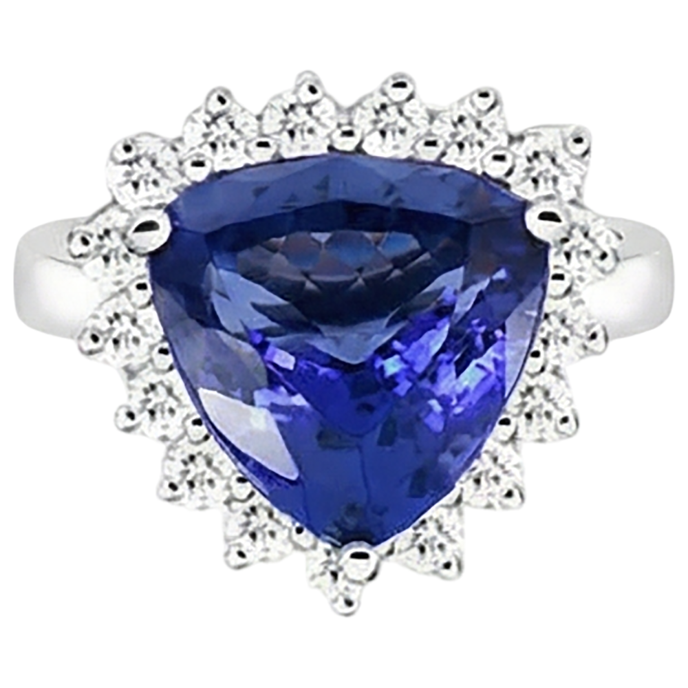 Anello con tanzanite e diamanti tondi 4.60 carati Oro bianco 14K