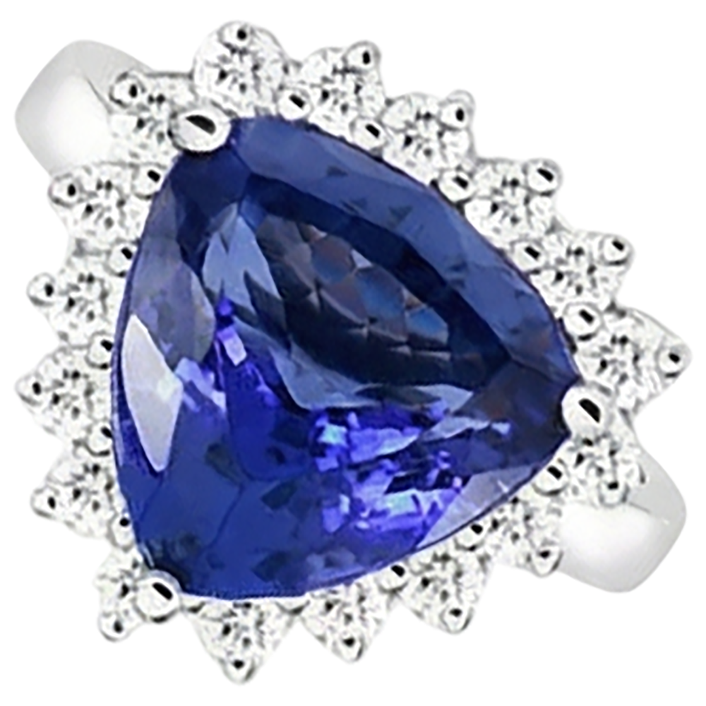 Anello con tanzanite e diamanti tondi 4.60 carati Oro bianco 14K