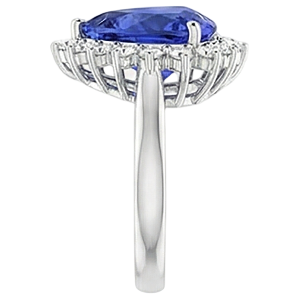 Anello con tanzanite e diamanti tondi 4.60 carati Oro bianco 14K