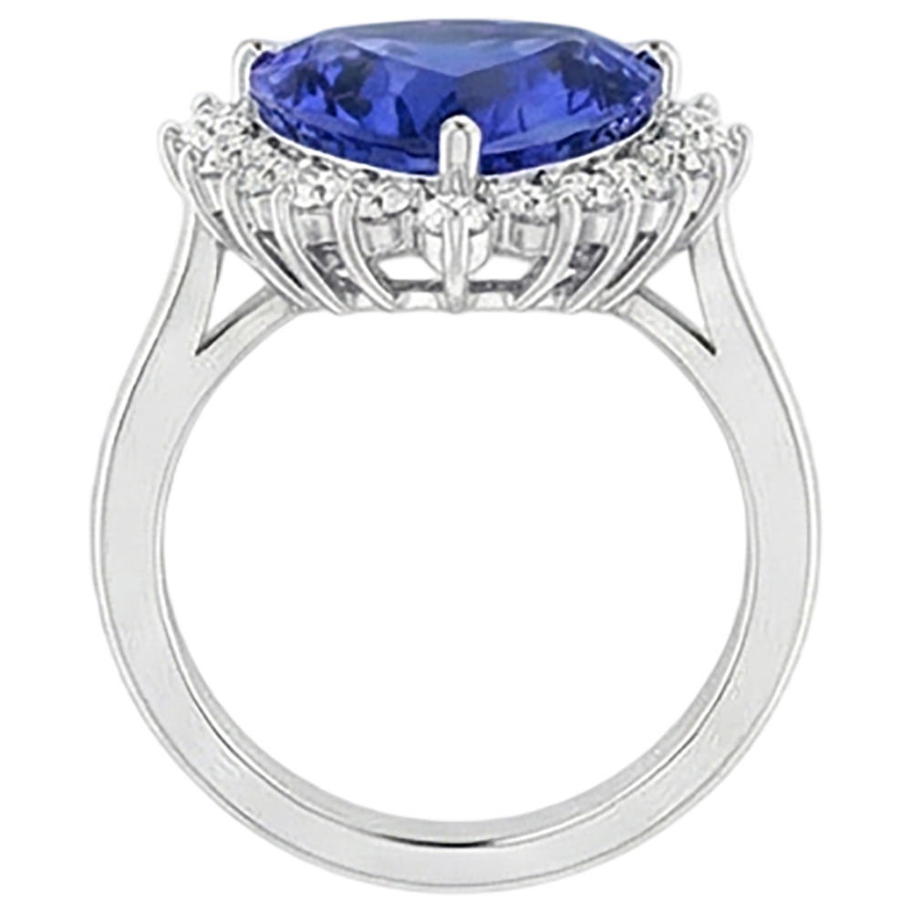 Anello con tanzanite e diamanti tondi 4.60 carati Oro bianco 14K