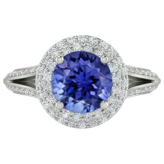 Anello con tanzanite in oro bianco 14K 3.75 carati con diamanti