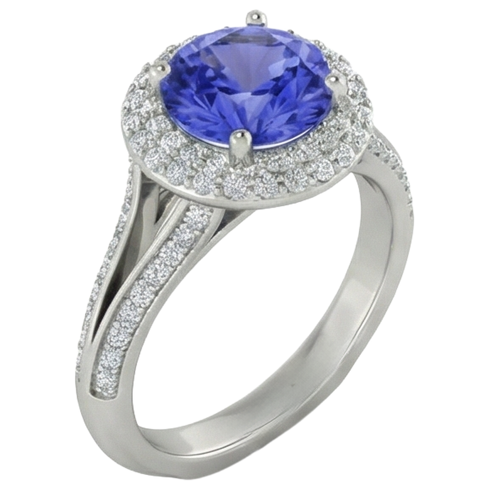 Anello con tanzanite in oro bianco 14K 3.75 carati con diamanti