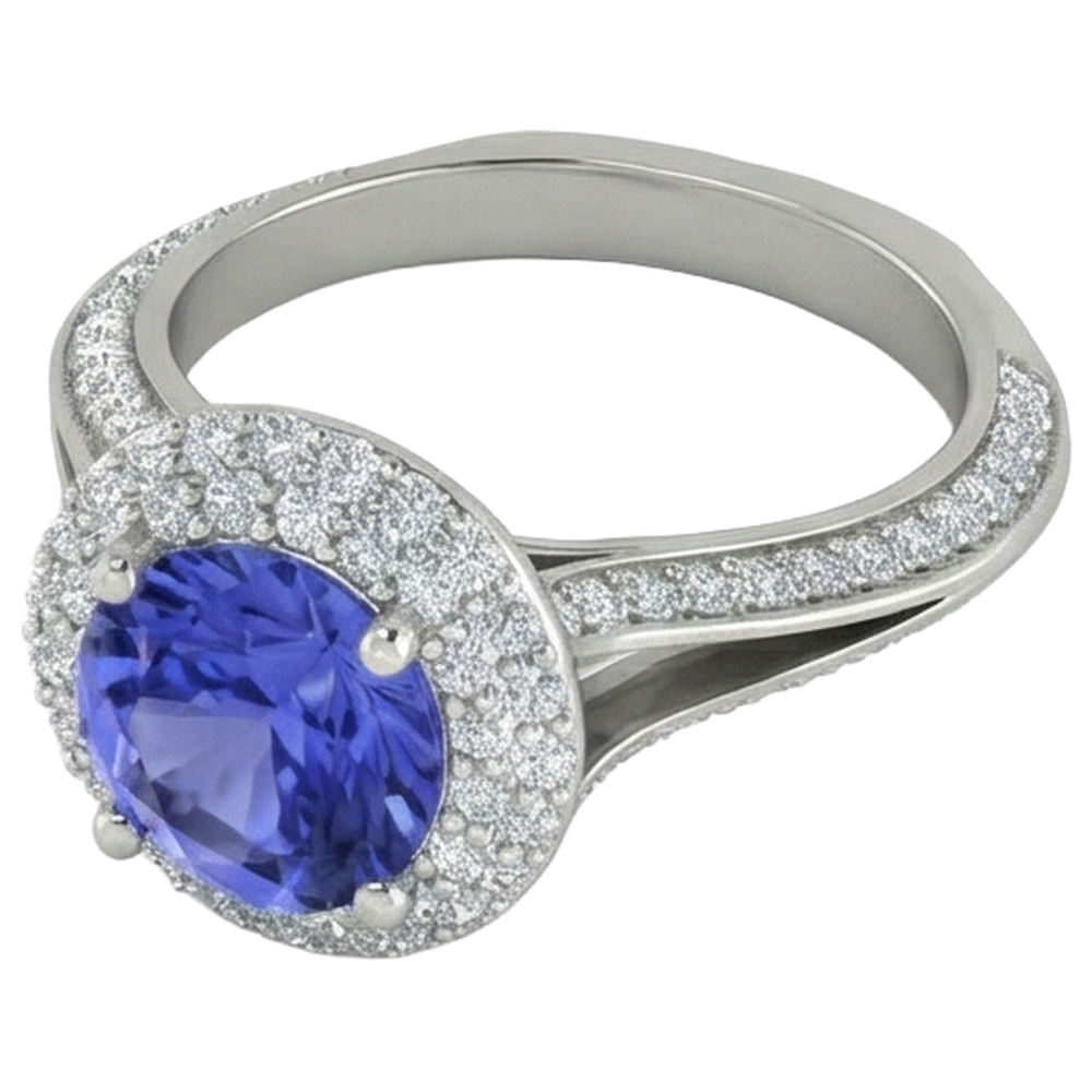 Anello con tanzanite in oro bianco 14K 3.75 carati con diamanti