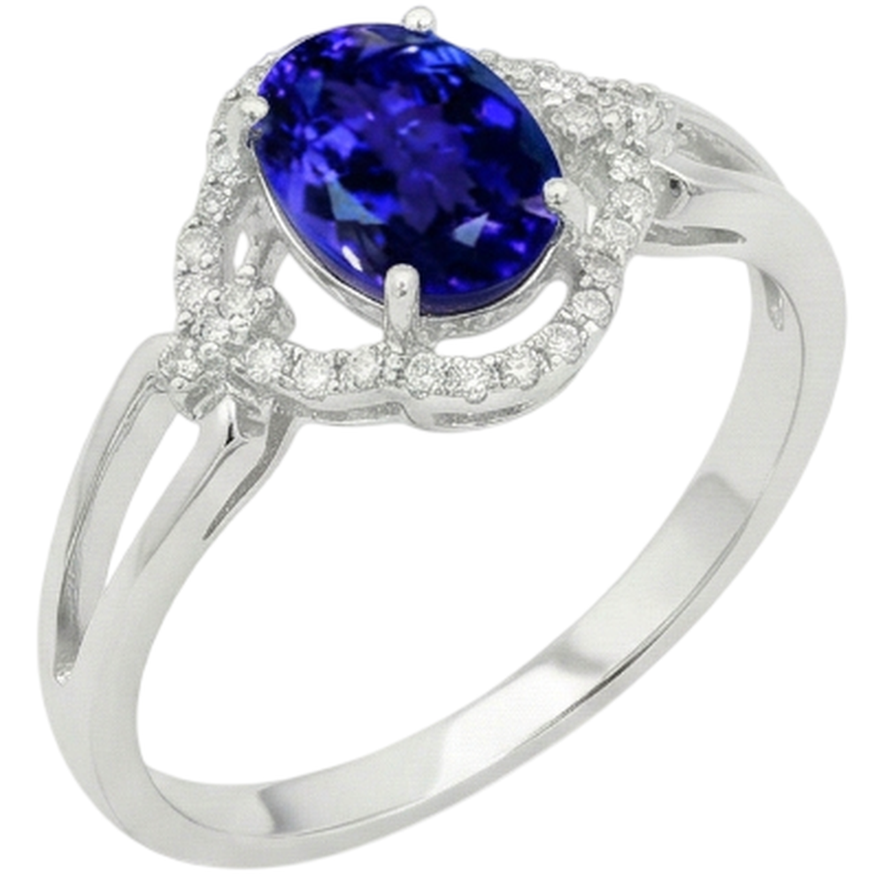 Anello con tanzanite in oro bianco 14K 6.70 carati con diamanti