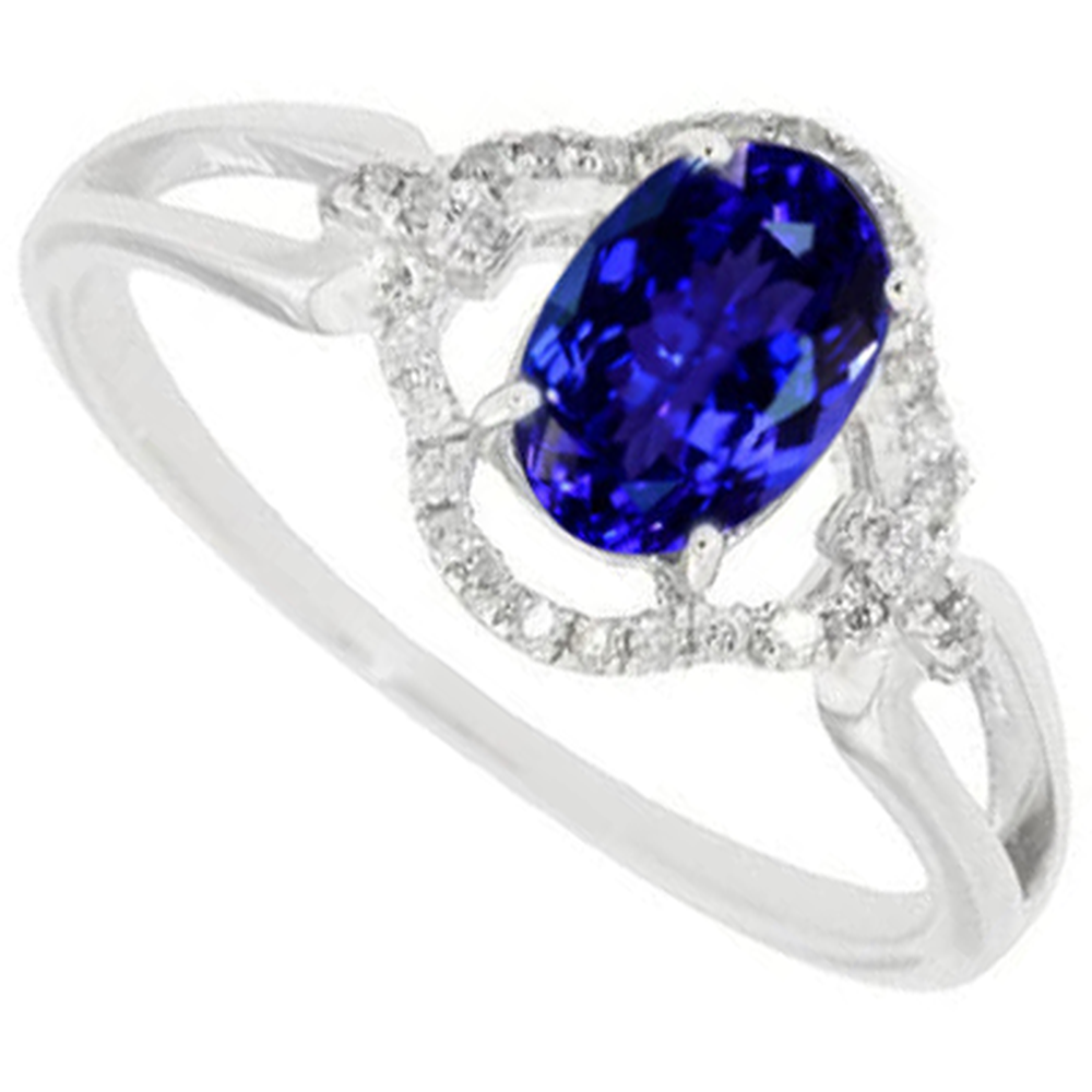 Anello con tanzanite in oro bianco 14K 6.70 carati con diamanti