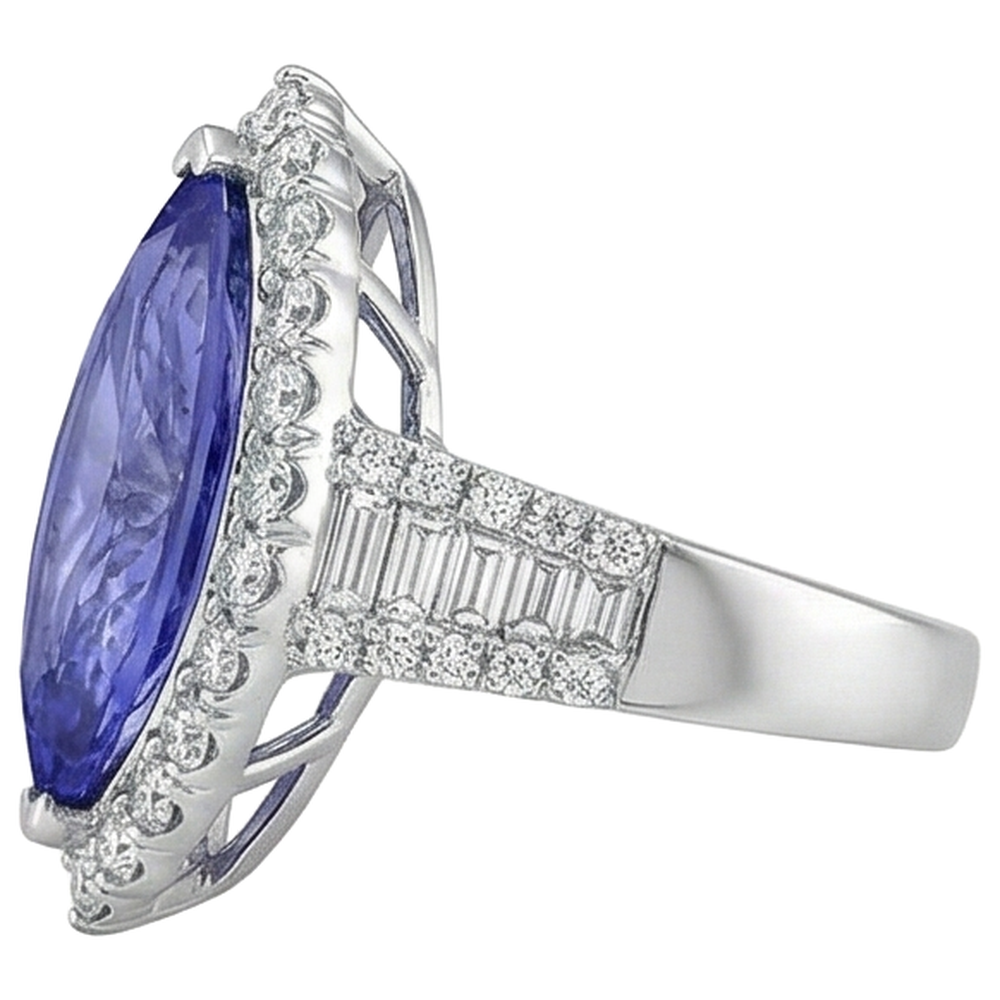 Anello con tanzanite marchesa e diamante da 17.25 ct in oro bianco 14K