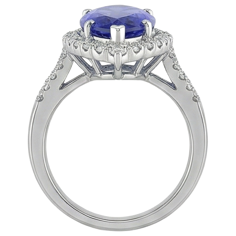 Anello con tanzanite marchesa e diamante da 17.25 ct in oro bianco 14K