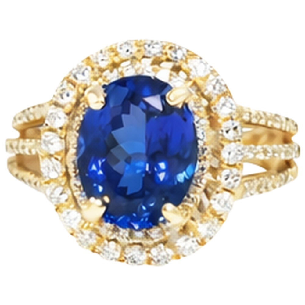 Anello con tanzanite ovale blu e diamante in oro giallo da 6 carati 14 carati