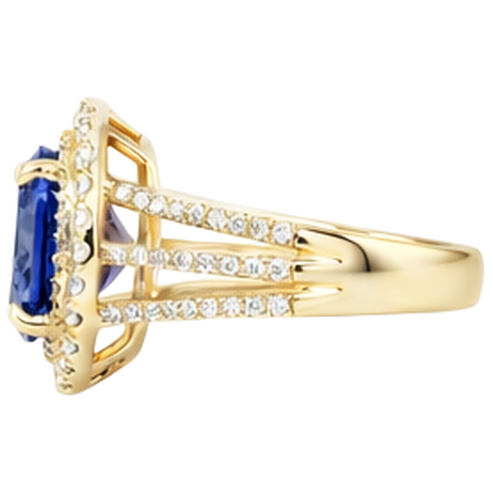 Anello con tanzanite ovale blu e diamante in oro giallo da 6 carati 14 carati