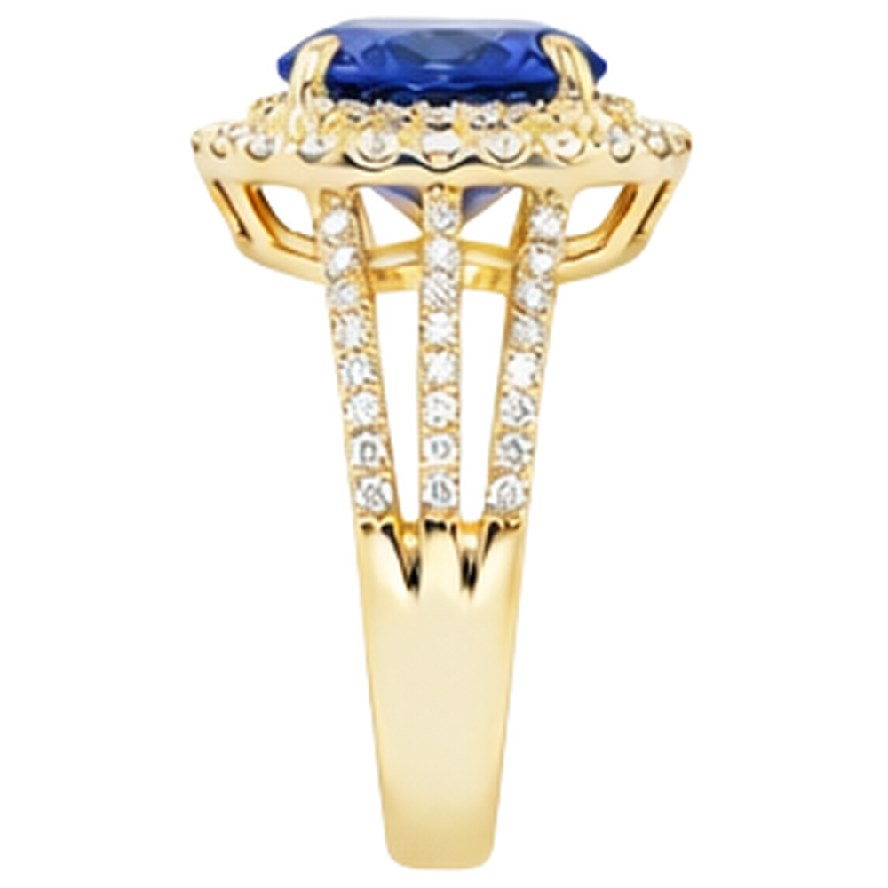 Anello con tanzanite ovale blu e diamante in oro giallo da 6 carati 14 carati