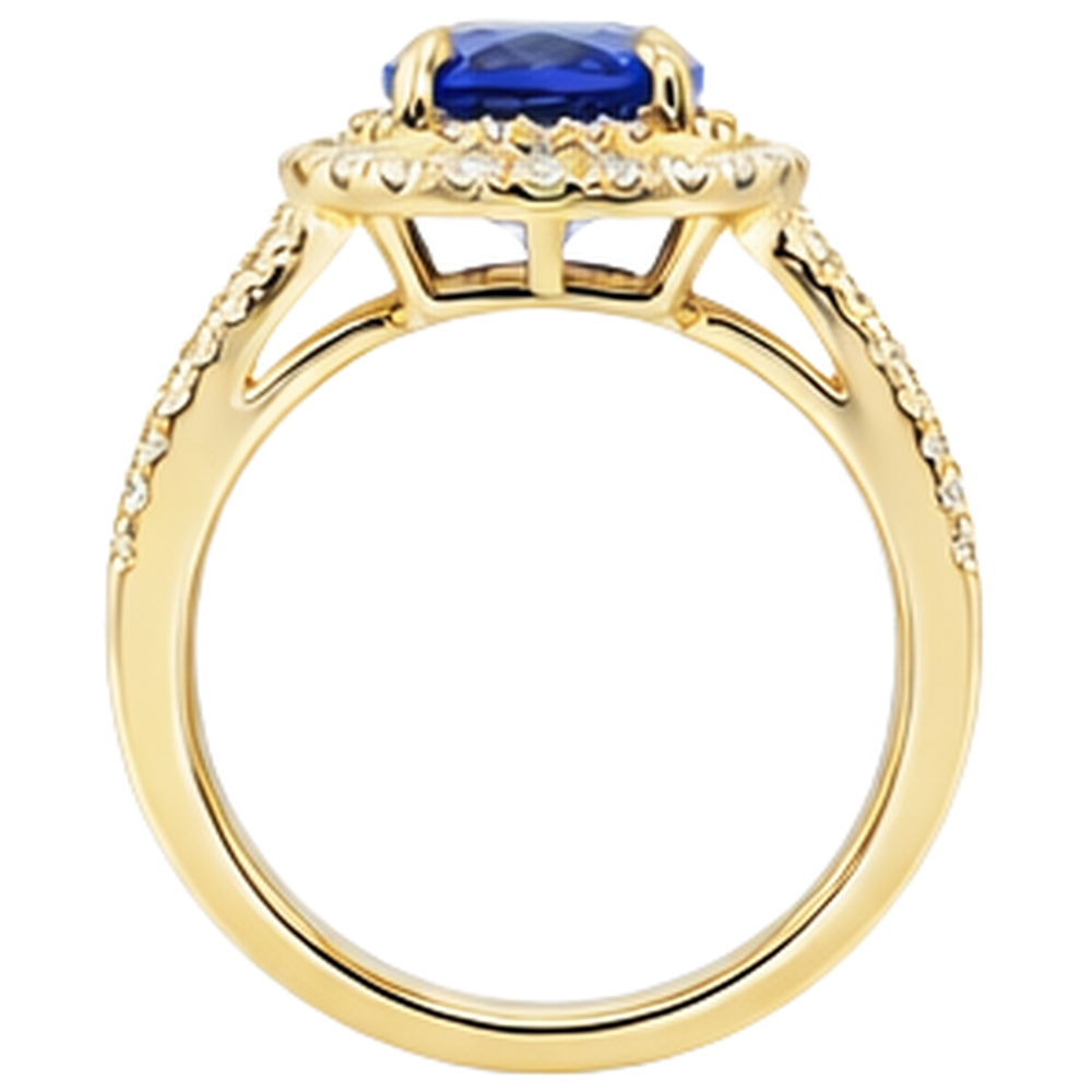 Anello con tanzanite ovale blu e diamante in oro giallo da 6 carati 14 carati