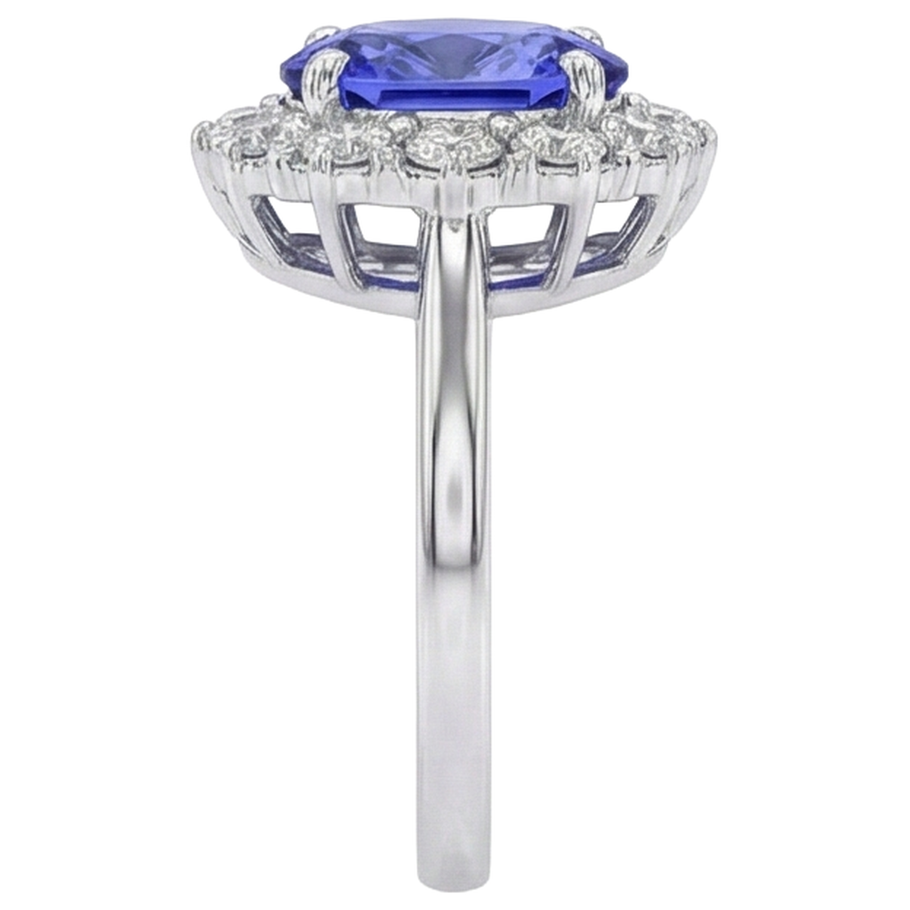 Anello con tanzanite ovale da 10 ct e diamanti incastonati in oro bianco 14 carati
