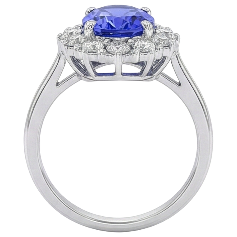Anello con tanzanite ovale da 10 ct e diamanti incastonati in oro bianco 14 carati